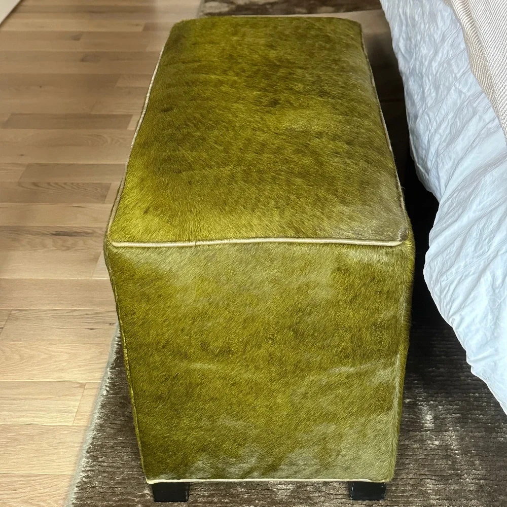 Crate & Barrel Hide Ottoman in Evergreen
